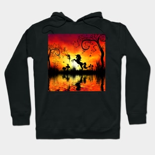 Unicorn with fairy in the sunset Hoodie